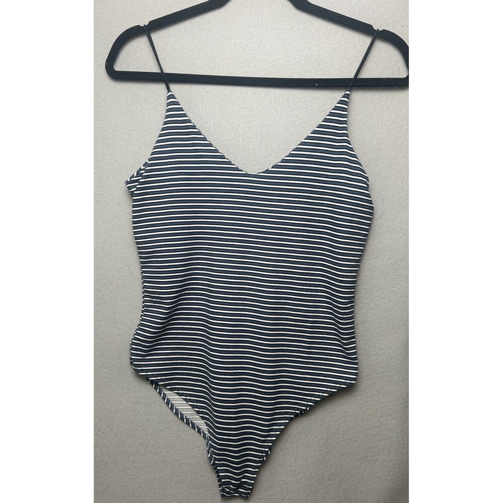 Gaze Women's Blue White Spaghetti Strap Bodysuit Soft Classic Staple Boho Chic M